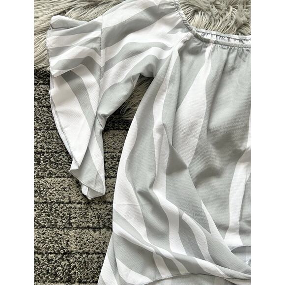 Chiffon Off Shoulder Women’s 3/4 Bell Sleeve Tie Knot Top Size XL - Picture 4 of 4